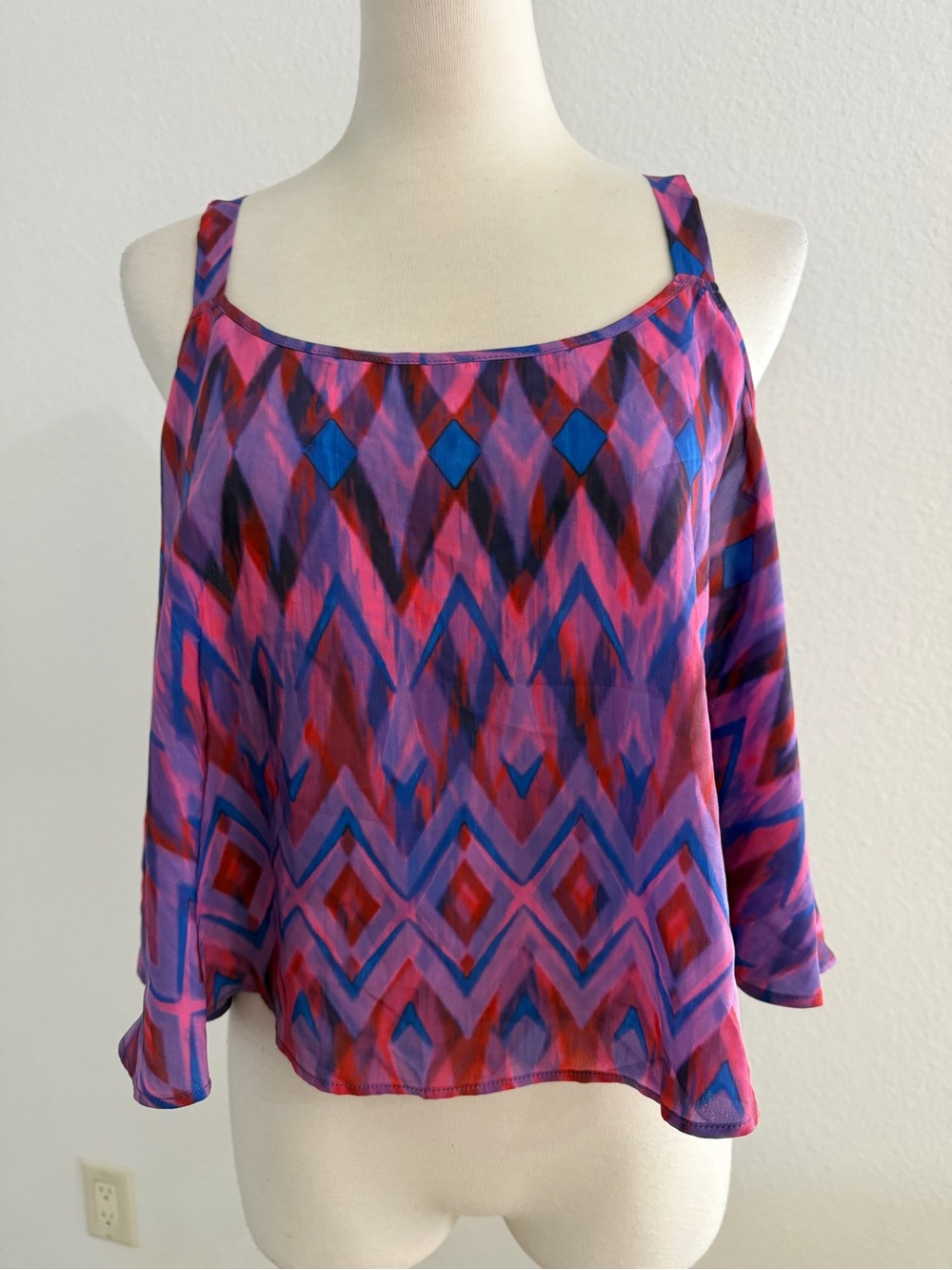 Lovers + Friends Multicolored Flowy Crop Tank Top Geometric Patterned Small